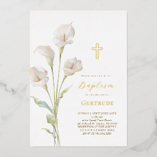 Invitation En Aluminium élégantes fleurs de lys calla Baptême