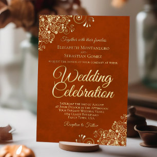 Invitation En Aluminium Élégantes Fronces Florales en Or sur une Robe de M