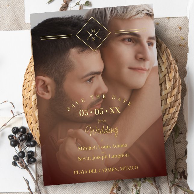 Invitation En Aluminium Élégantes Initiales Mariage Marron Doré Photo (Créateur téléchargé)