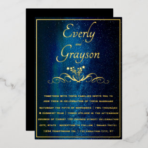 Invitation En Aluminium Élégantes lumières de fée de mariage bleu marine e