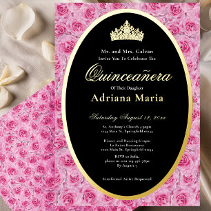 Invitation En Aluminium Élégantes Roses Roses Fleur Quinceanera Or  
