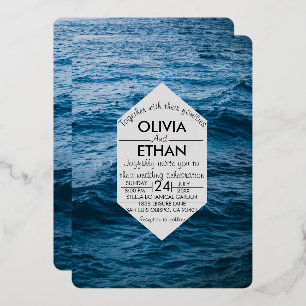 Invitation En Aluminium Élégantes vagues de mer bleues marine Mariage d'ét