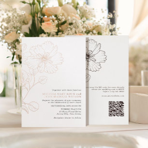 Invitation En Aluminium Élégants Fleurs Minimalistes Modernes QR Réponse
