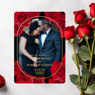 Invitation En Aluminium Élégants Roses et flacon photo Enregistrer la date