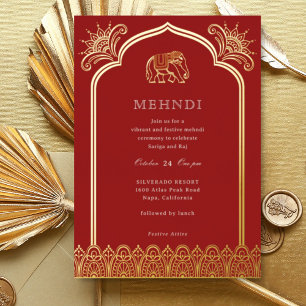 Invitation En Aluminium Élément de design éléphant et henné Mehndi indien 