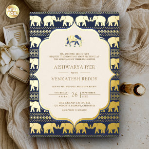 Invitation En Aluminium Élément de mariage indien photo éléphant bleu mari