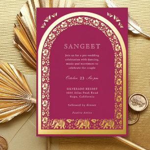 Invitation En Aluminium Élément et fleur de lotus Sangeet indien en or