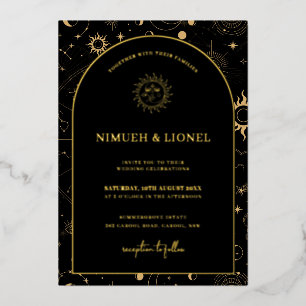 Invitation En Aluminium Éléments Mystiques Célestes Foil de Mariage Signe