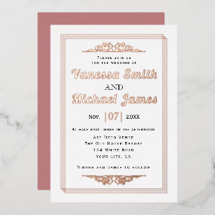 Invitation En Aluminium Éléments vintage typographie mariage rose or feuil