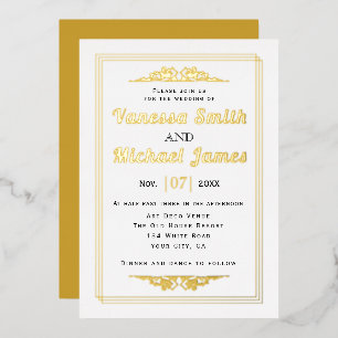 Invitation En Aluminium Éléments vintages et typographie or mariage
