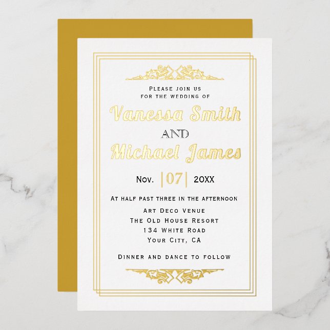 Invitation En Aluminium Éléments vintages et typographie or mariage (Recto/Verso)