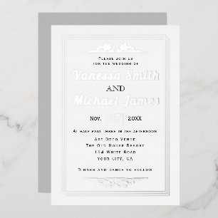 Invitation En Aluminium Éléments vintages, typographie mariage feuille arg