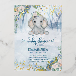 Invitation En Aluminium Eléphant Dans Le Baby shower De Forêt D'Hiver 