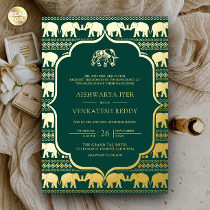 Invitation En Aluminium Éléphant indien vert émeraude Photo mariage or