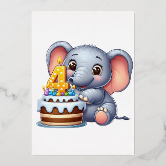 Invitation En Aluminium Éléphant Mignon 4ème Anniversaire
