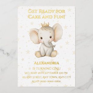 Invitation En Aluminium éléphant princesse personnalisé pour le 1er annive