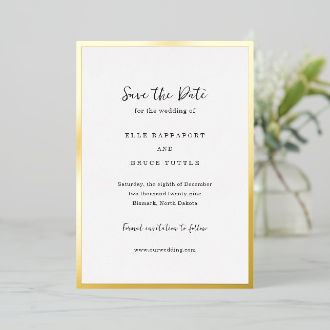 Invitation En Aluminium Elle Simple mariage moderne Enregistrer la date (Debout devant)