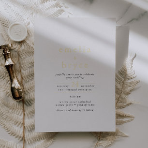 Invitation En Aluminium EMELIA Blanc Noir Feuille D'Or Neutre Boho Mariage