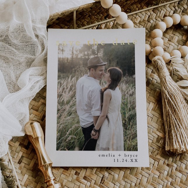 Invitation En Aluminium EMELIA Gold Foil Boho Mariage simple Enregistrer l (EMELIA Gold Foil Boho Simple Wedding Save the Date Foil Invitation)