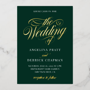 Invitation En Aluminium Emerald Green All in One Calligraphie Mariage Gold