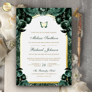 Invitation En Aluminium Emerald Green Arch Butterfly Mariage Gold