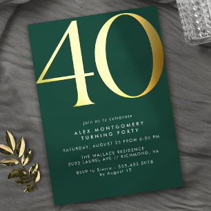 Invitation En Aluminium Emerald Green et Gold   Elégant 40ème anniversaire