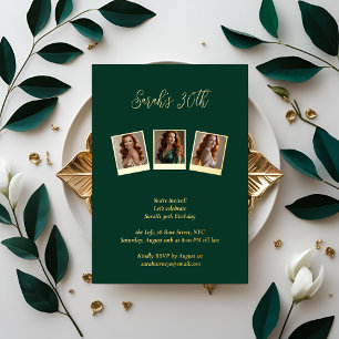 Invitation En Aluminium Emerald Green & Gold Foil Photo 30e anniversaire