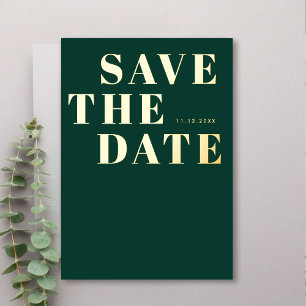 Invitation En Aluminium Emerald Green Gold Mariage moderne Enregistrer la