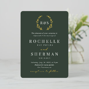 Invitation En Aluminium Emerald Green Leaf simple Monogramme Mariage dans