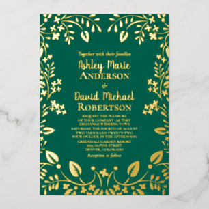 Invitation En Aluminium Emerald Green Real Gold Foil Floral Mariage