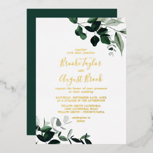 Invitation En Aluminium Emerald Greenery   Mariage Familles Feuille D'or