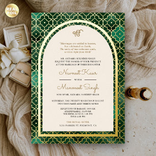 Invitation En Aluminium Emerald Marocain Motif Sikh Arch Mariage Or