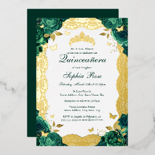 Invitation En Aluminium Emerald Rose Lace Quinceanera Anniversaire 