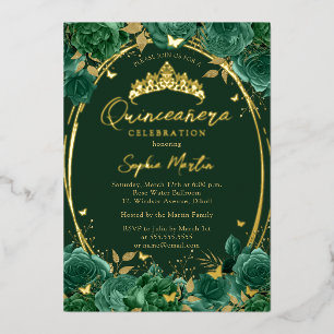Invitation En Aluminium Émeraude captivante papillon floral Quinceanera