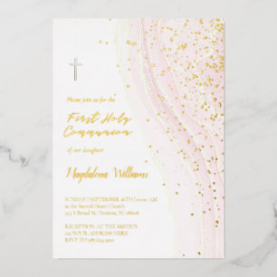 Invitation En Aluminium encre rose pastel et paillettes FAUX Première co