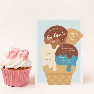 Invitation En Aluminium Enfants de fête d'anniversaire de sundae de glace