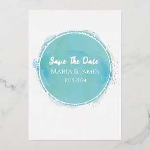 Invitation En Aluminium Enregistrer la date Aqua Aquarelle Turquoise avec 