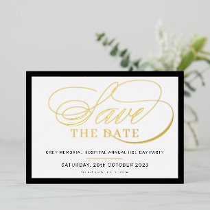 Invitation En Aluminium ENREGISTRER LA DATE élégant script noir or