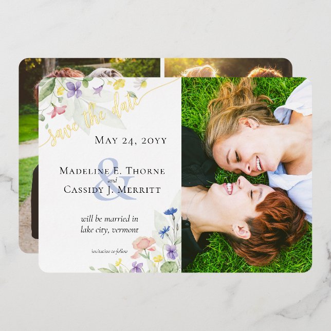 Invitation En Aluminium Enregistrer la date Fleur sauvage aquarelle Mariag (Recto/Verso)