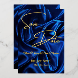 Invitation En Aluminium enregistrer la date fond en soie bleue