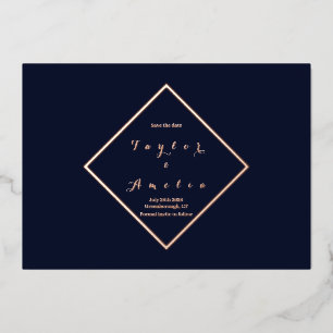 Invitation En Aluminium Enregistrer la date Minimal Chic Rose Gold Navy