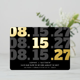 Invitation En Aluminium ENREGISTRER LA DATE moderne type en bloc date noir