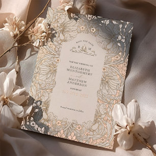 Invitation En Aluminium Enregistrer la date Muted White Pimpernel Vintage