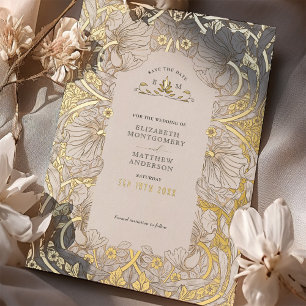 Invitation En Aluminium Enregistrer la date Muted White Pimpernel Vintage