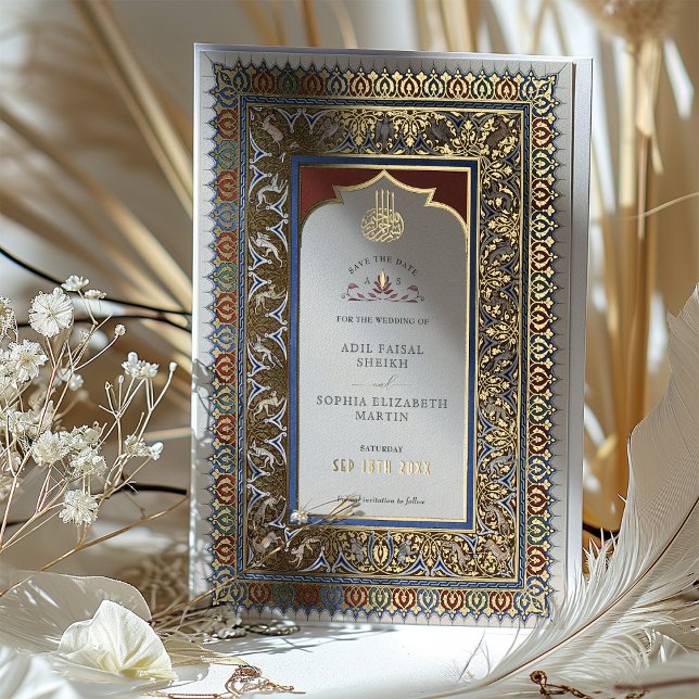 Invitation En Aluminium Enregistrer la date Ornamental Gold Musulman (Créateur téléchargé)