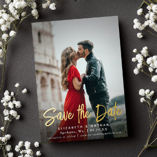 Invitation En Aluminium Enregistrer la photo de script de date stylish