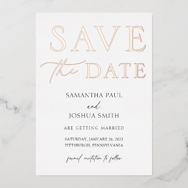 Invitation En Aluminium Enregistrer l'invitation Date Foil (Recto)