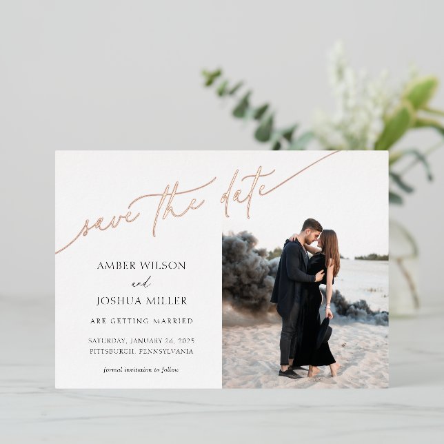 Invitation En Aluminium Enregistrer l'invitation Date Foil (Debout devant)