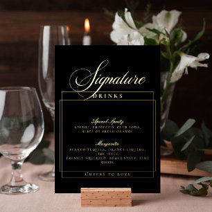 Invitation En Aluminium Enseigne de boissons signature de mariage noir chi