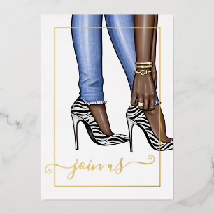 Invitation En Aluminium Enterrement de vie de jeune fille chic Zèbre Or